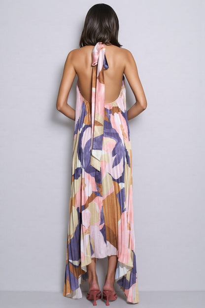Elia Irregularly Pleated Printed Maxi Dress-caramel Color