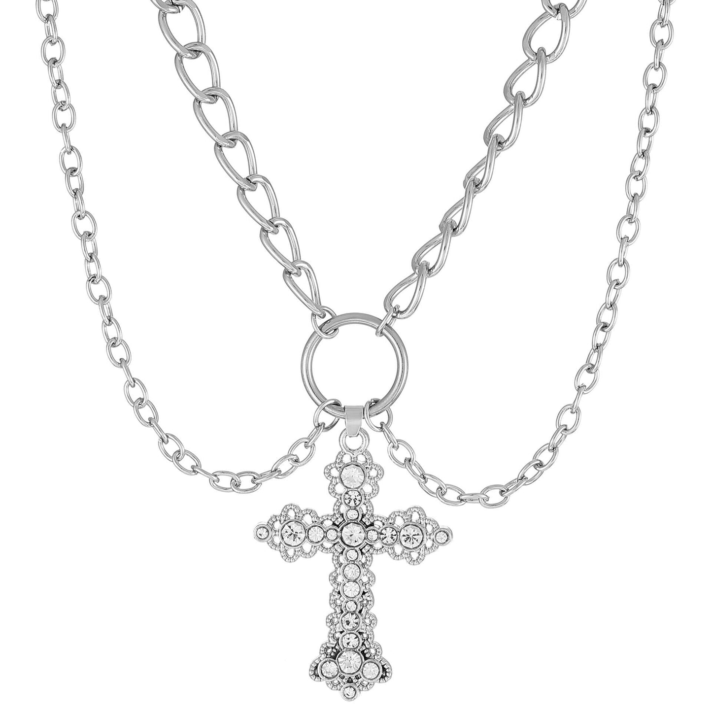 Ins Alloy Diamond Cross Pendant Necklace