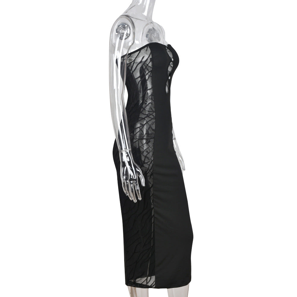 Summer Clothing Mesh See-through Off-the-shoulder Pullover Bandeau Maxi Dress