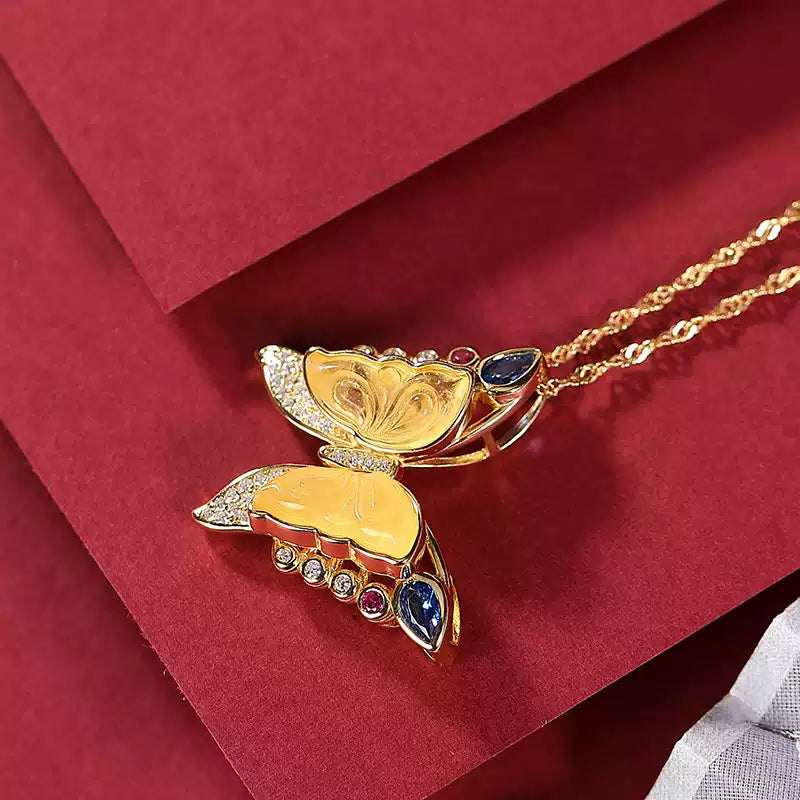 Ayla Yellow Amber Butterfly Necklace