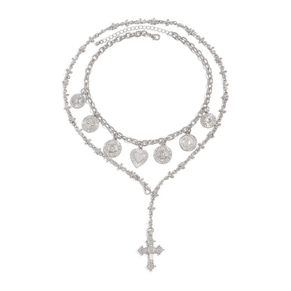 Alexia Layered Heart Cross Necklace