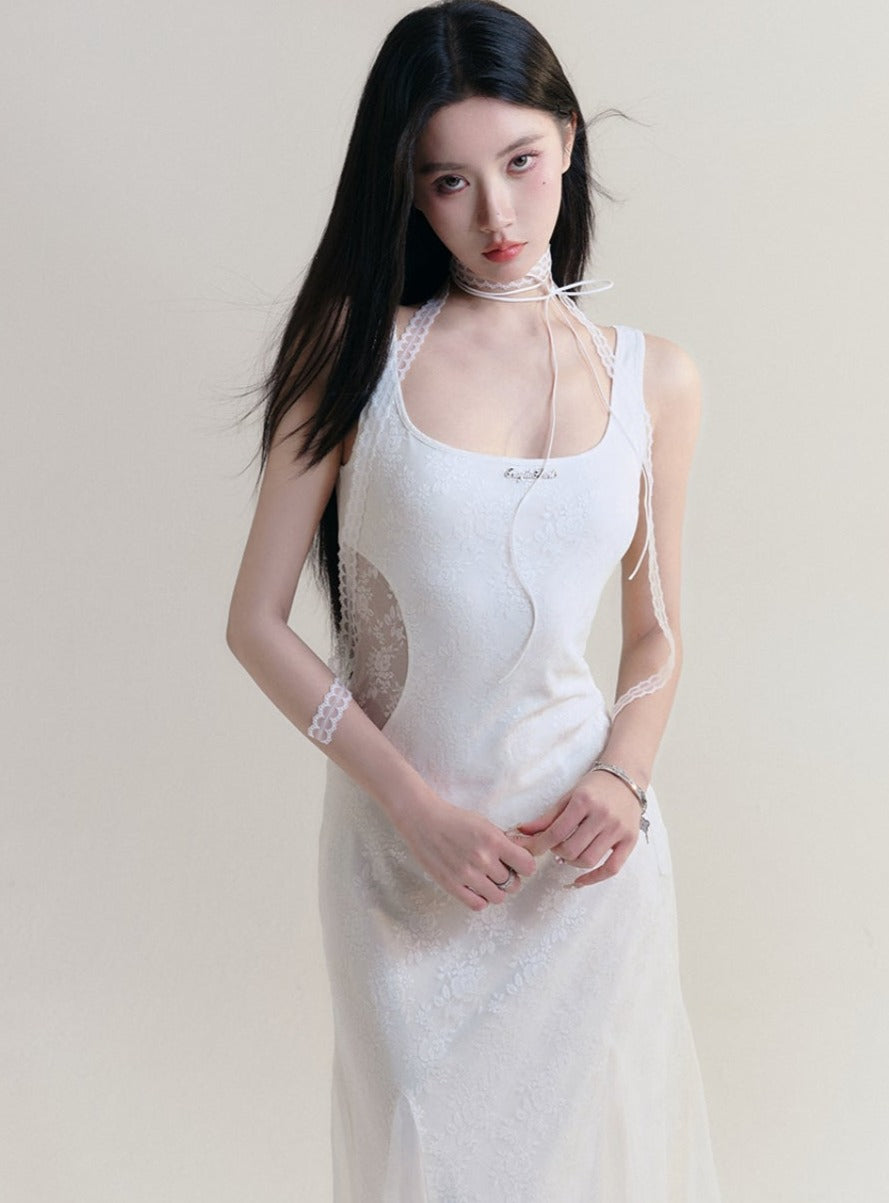 White Sleeveless Maxi Dress - Fitted Bodice With Flared Hem