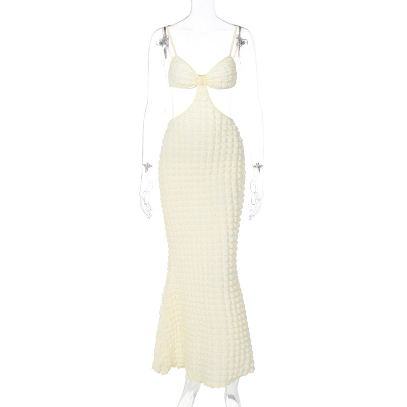 Clothing Color Suspenders Hollow Out Cutout Slim Fit Maxi Dress for