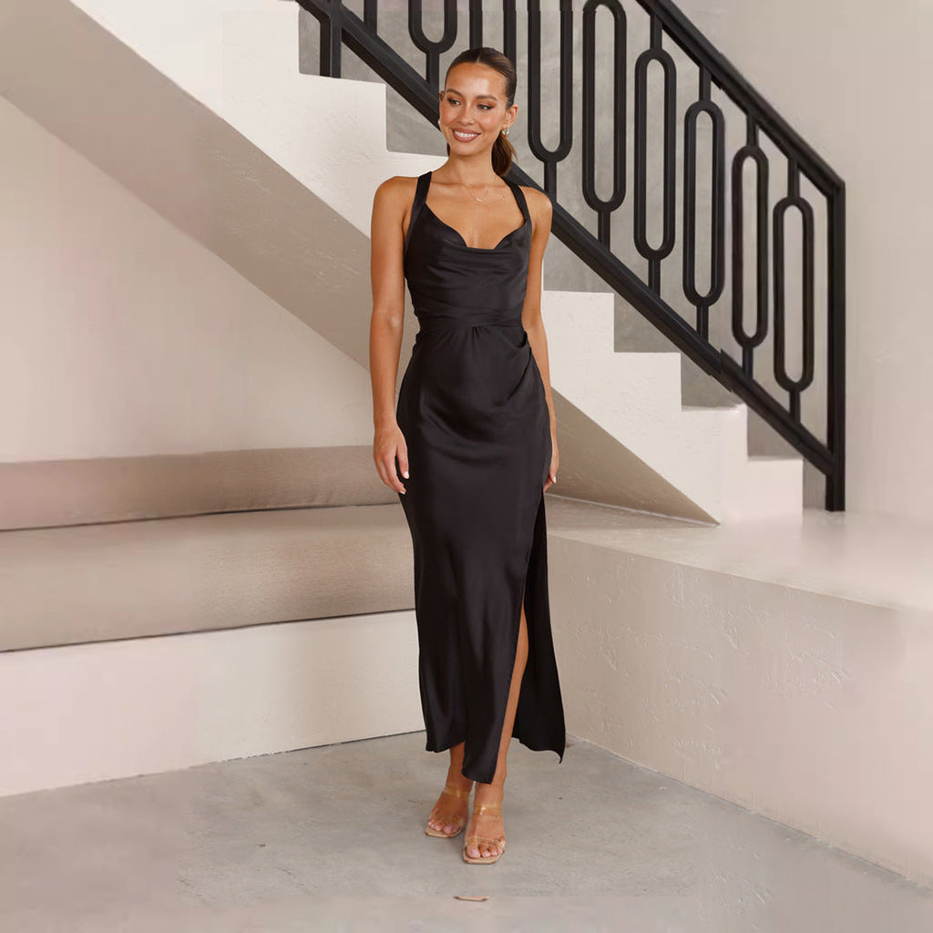 Clothing Spring Summer Backless Dress Color Split Maxi Dress