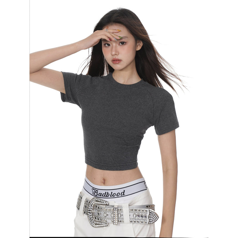 Round Neck Color Fitted Short-sleeve T-shirt