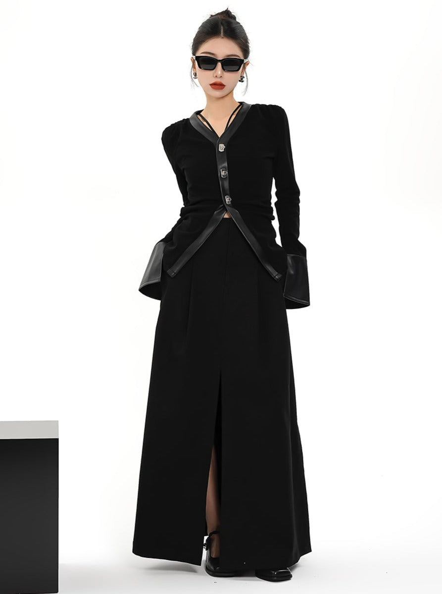 Cropped Textured Cardigan - Black Zip-up Long Sleeve Bolero Jacket