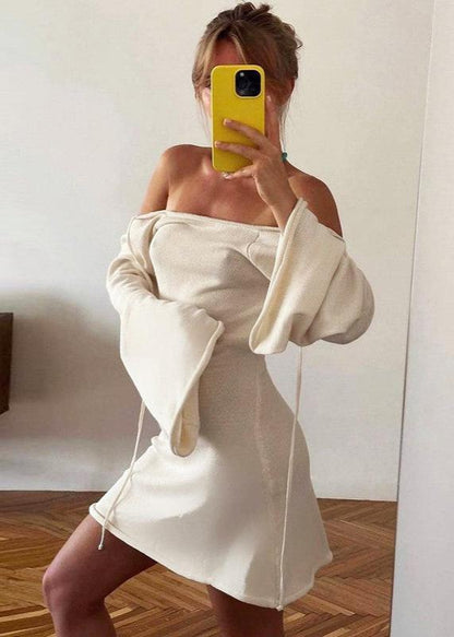 Bell-sleeve Backless Mini Dress