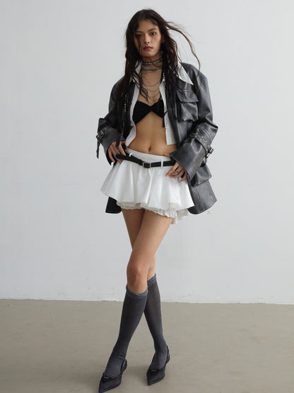 Ruffled Mini Skirt With Belt Embellishment