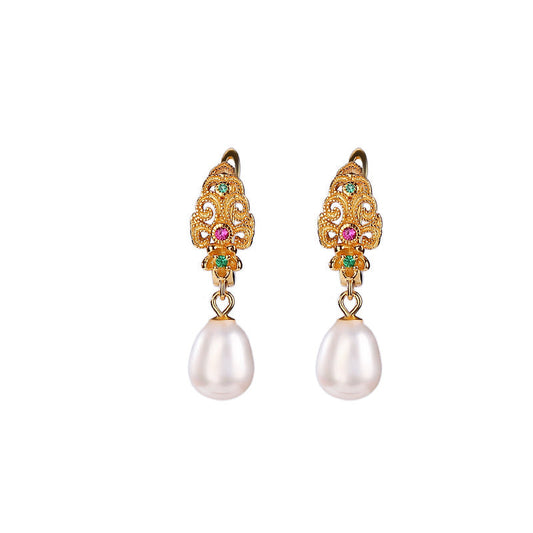 Colorful Gem Pearl Drop Earrings