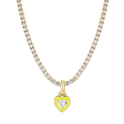 Heart Pendant Gemstone Tennis Necklace