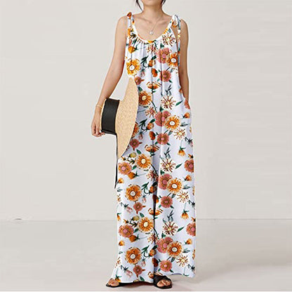 Summer Clothing Printed Sling Loose Jumpsuit