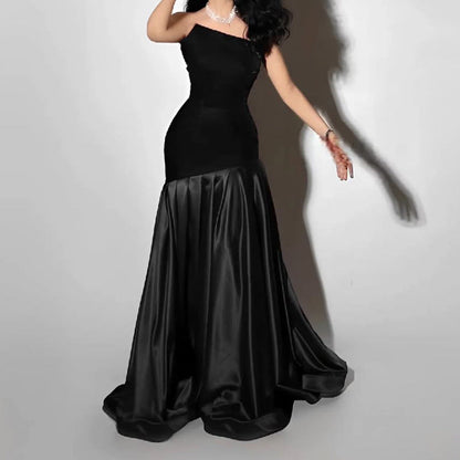 Socialite Tube Top Dress Maxi Dress Early Spring Irregular Asymmetric Stitching Design Maxi Dress