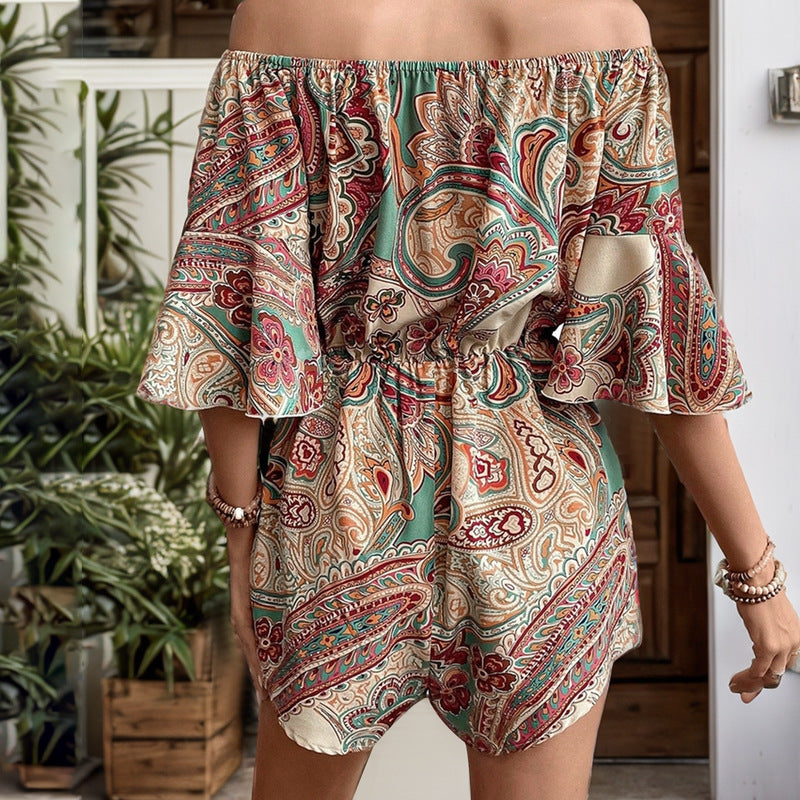 Print Shorts Summer Off Shoulder Jumpsuit