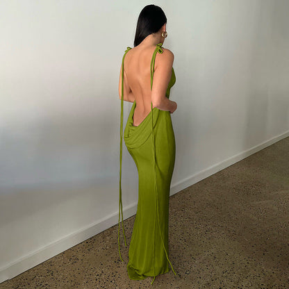 Clothing Summer Slim Dress Lace Up Backless Sheath Dress Long Dress for