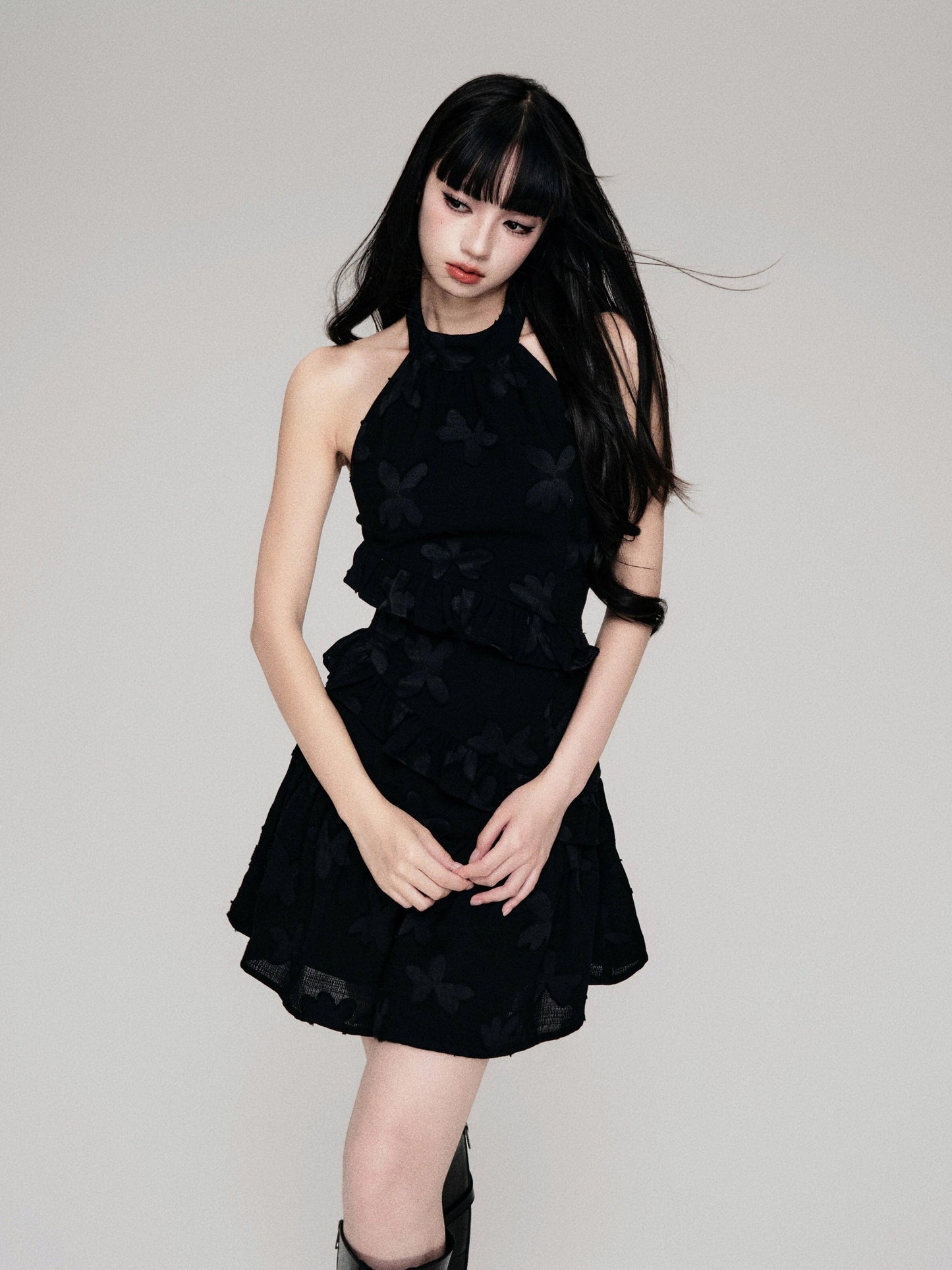 Luluswings Tiered Chiffon Halter Mini Dress - Romantic Ruffled Cocktail Dress