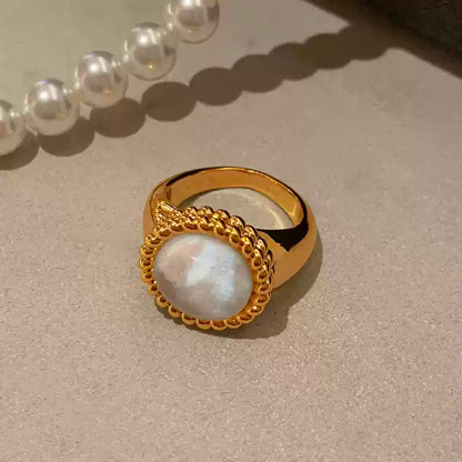 Onyx & Pearl Rings 24k Pleated Ring