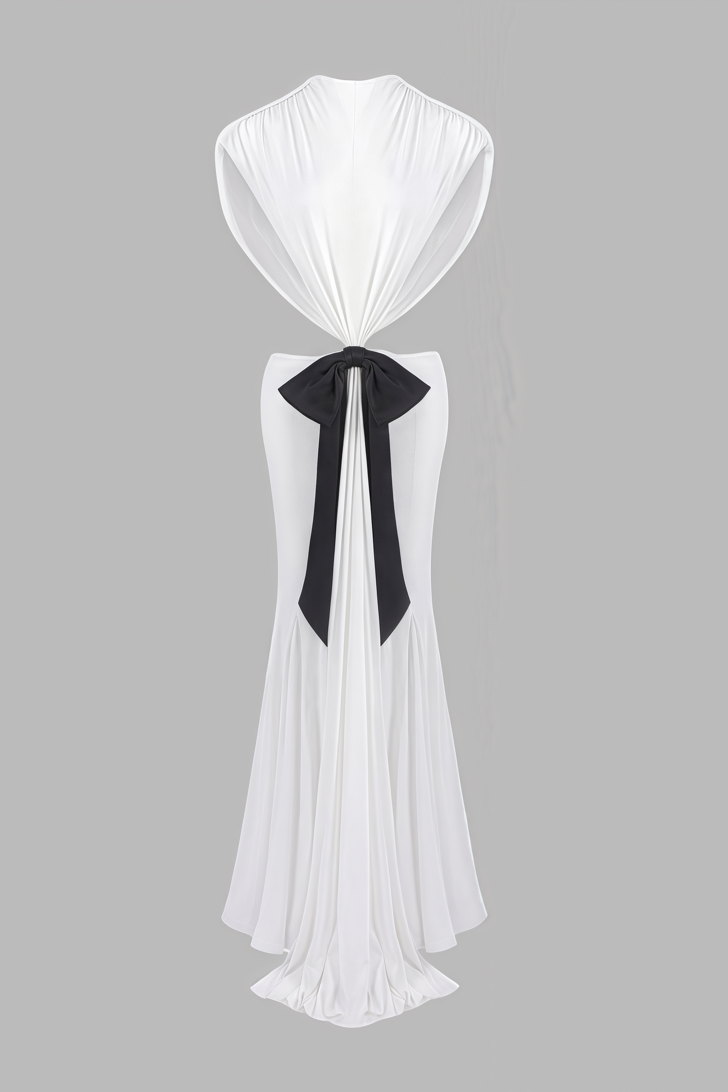 Gaelyra White Backless Satin Pleated Maxi Dress