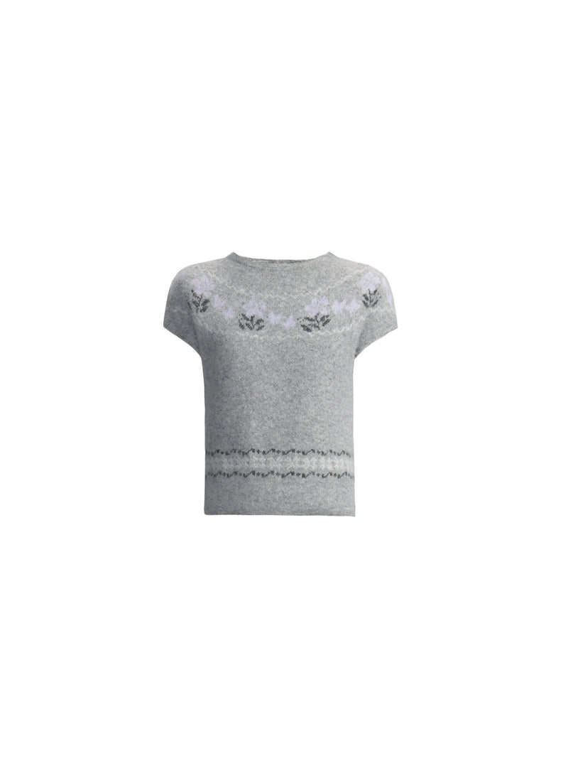 Grey Patterned Layered Knit Blouse Set-up