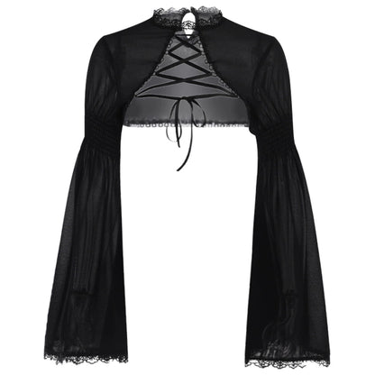 Wannathis Gothic Lolita Dress Set - Black Corset Mini Dress With Lace Bolero and Gloves