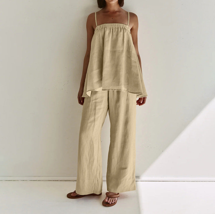 Clothing Puffy Camisole Wide Leg Pants Suit Summer Two Piece Suit