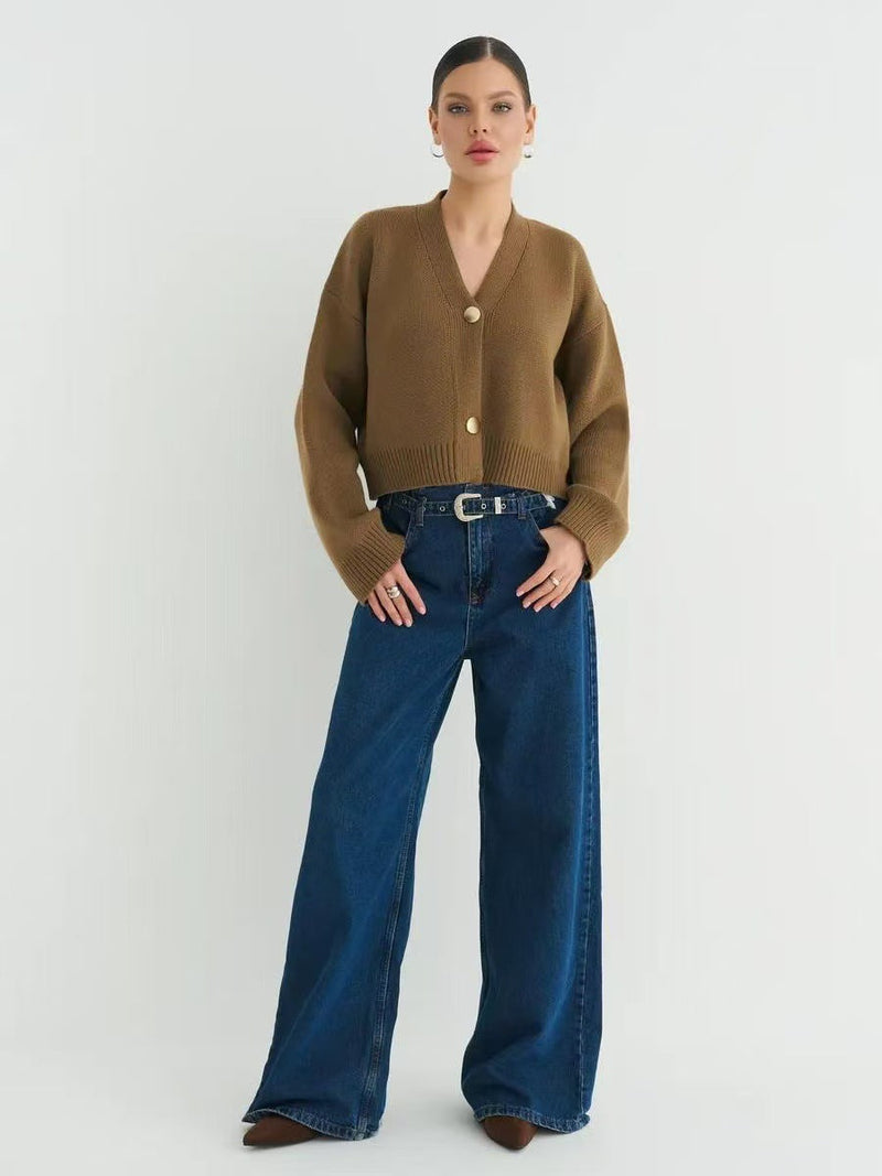 Custom Color V-neck Loose Knit Cardigan