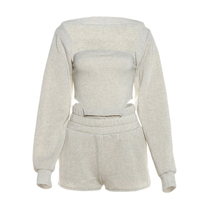 Autumn Winter Clothing Color Tube Top Vest Cardigan Outer Shorts Three Piece Set for
