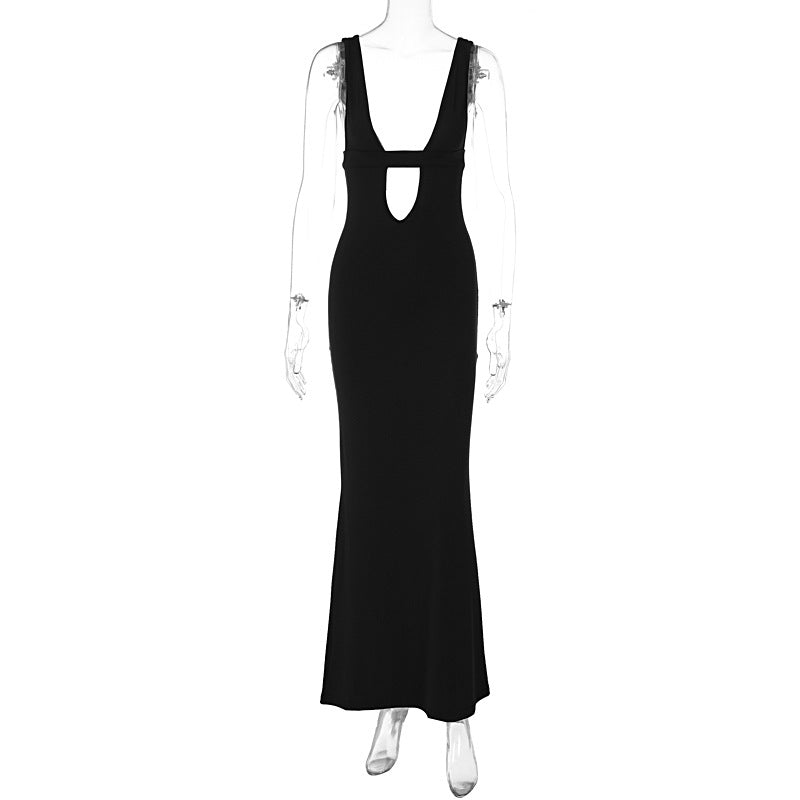In Deep V Plunge Patch Hollow Out Cutout Corset Maxi Dress Slim Strap Dress