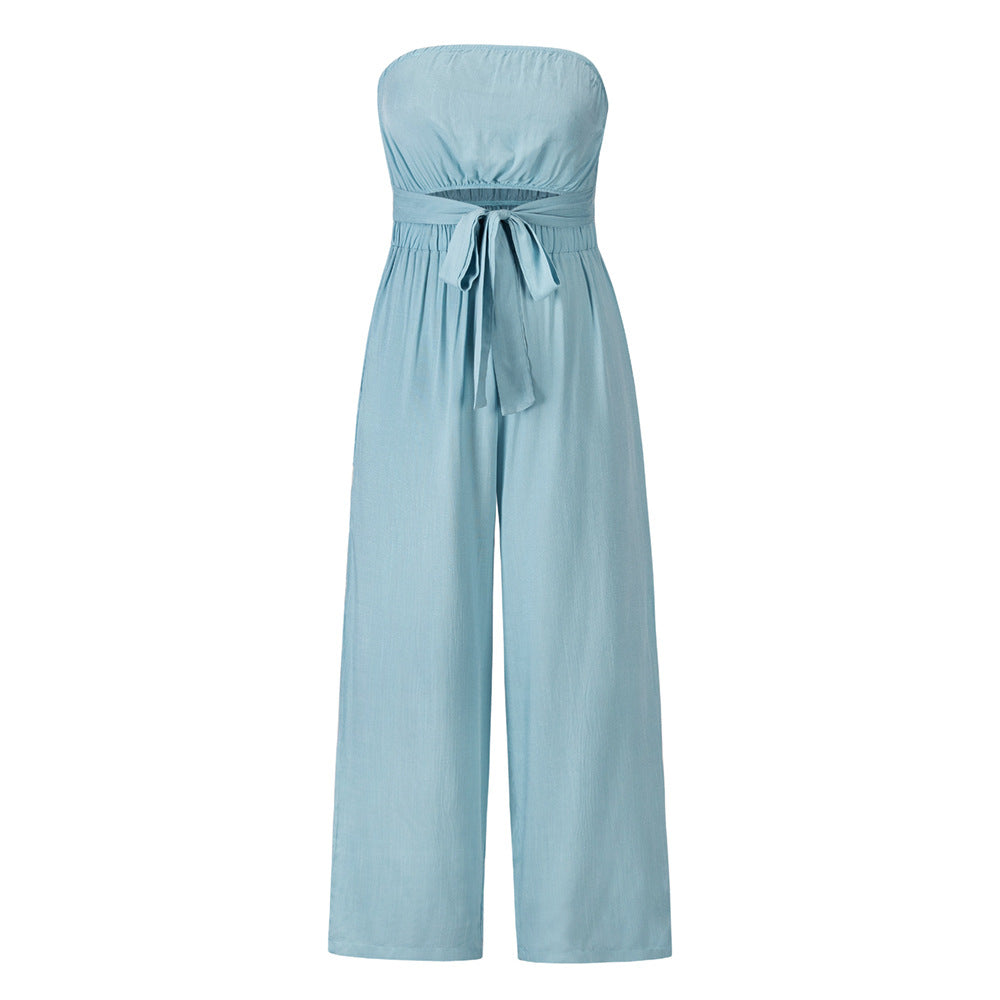 Lace Up Set Summer Tube Top Lace Up Straight Jumpsuit