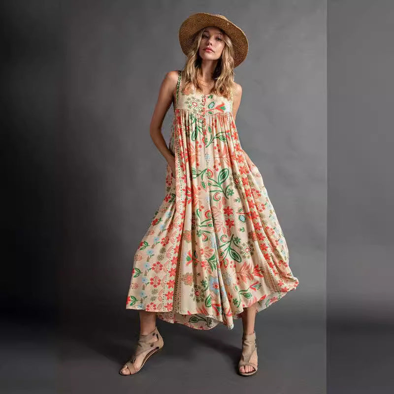 Summer Clothing Printed Loose Sleeveless Jumpsuit