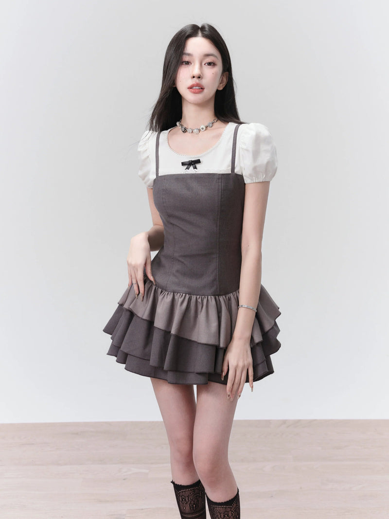 Charcoal : Strapless Ruffle-tier Mini Dress