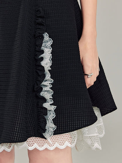 Puff Sleeve Black Square Neck Dress