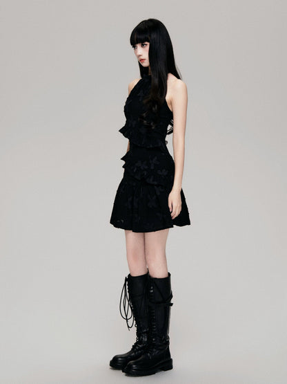 Luluswings Tiered Chiffon Halter Mini Dress - Romantic Ruffled Cocktail Dress