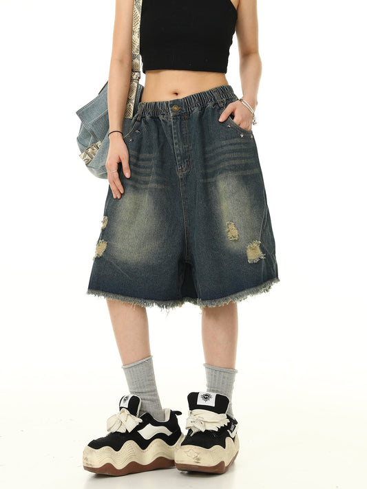 Distressed Denim Bermuda Shorts