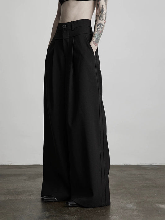 Black Pleated Wide-leg Pants