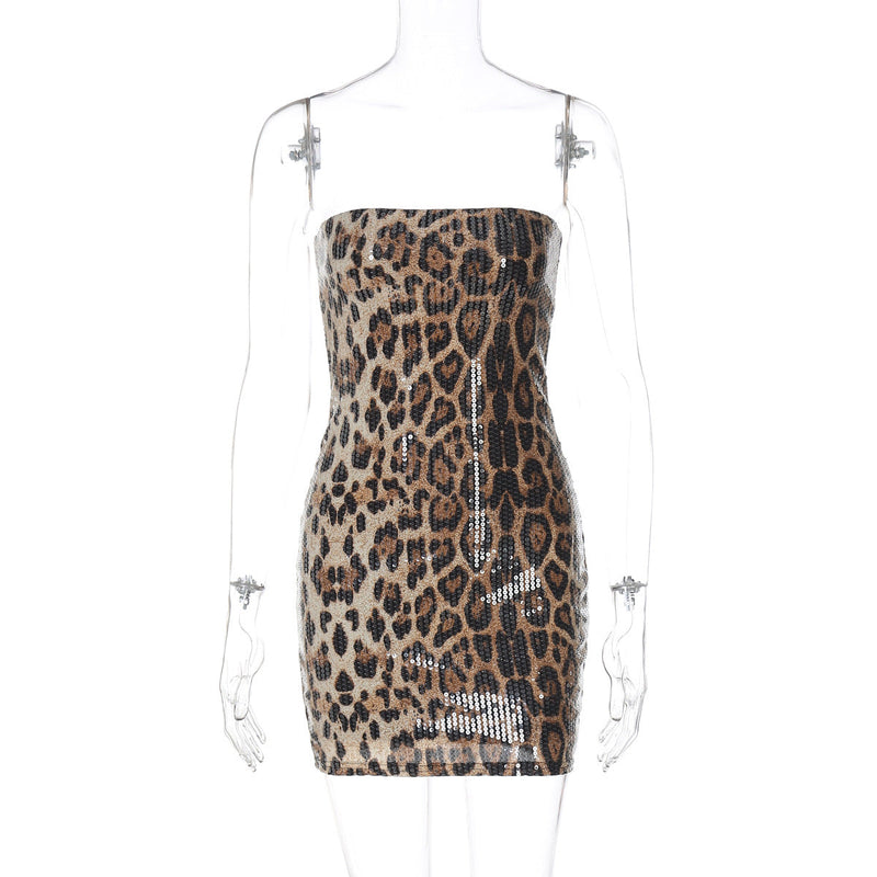 Arleen Strapless Sequin Leopard Mini Dress