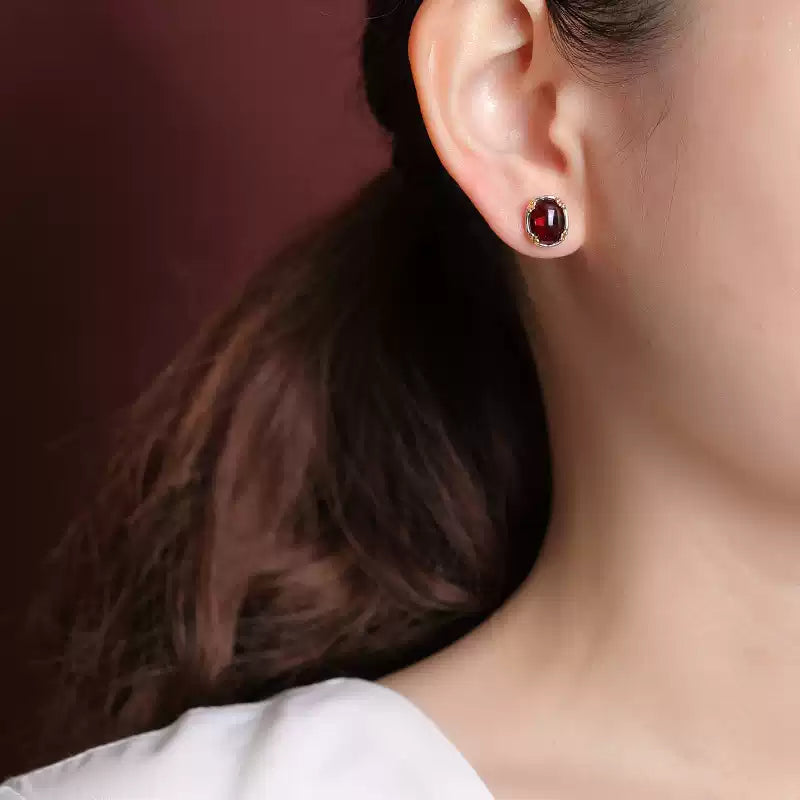 Kira Garnet Oval Stud Earrings
