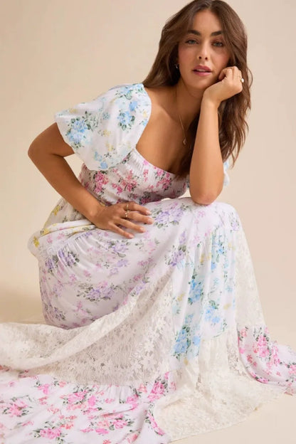 Print Short Sleeve A-line Midi Dress