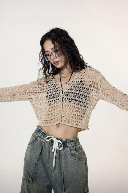 Crochet Button Crop Cardigan