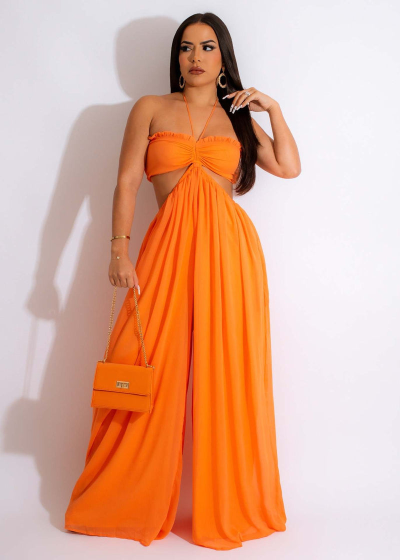 Source Chiffon Chest Wrapped Bare Back Wide Leg Jumpsuit Clothing
