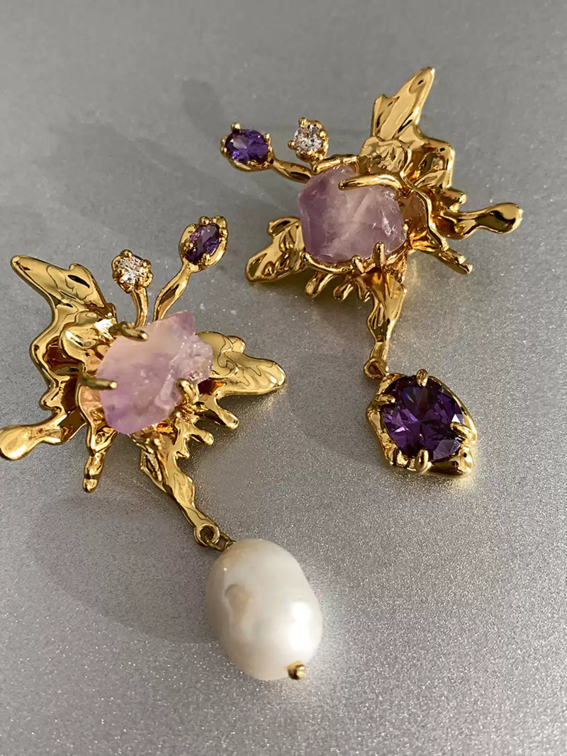 Fiona Amethyst and Pearl Butterfly Earrings