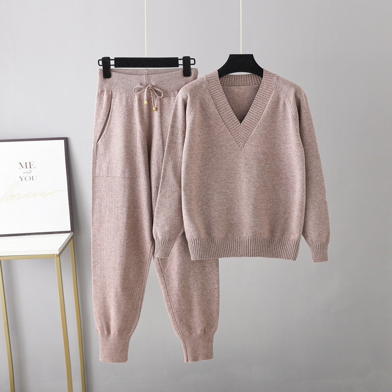 Autumn Winter Sweater Harem Pants Suit Russian Sweater Pullover Two Piece Set