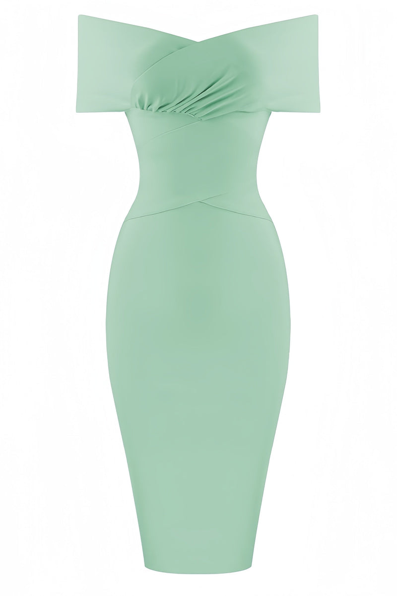Keira Light Green Open-shoulder Maxi Dress