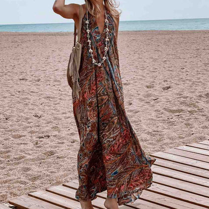 Clothing Spring Summer Arrival Printing V-neck Halter Maxi Dress