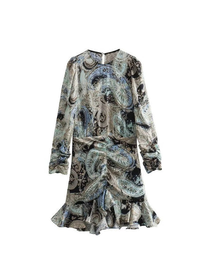 Ruffle Paisley Print a Line Mini Dress