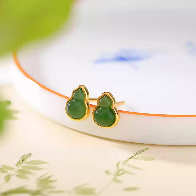 Elaina Jade Fortune Gourd Stud Earrings