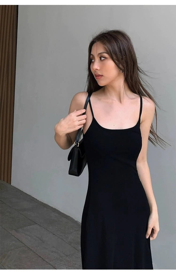 Summer Black Slimming Spaghetti Strap Maxi Dress