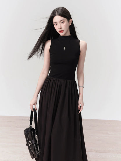 Gothic High-neck Cross Embellished Maxi Dress