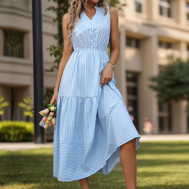 Summer Long Dress Clothing Vertical Stripes Sleeveless Dress