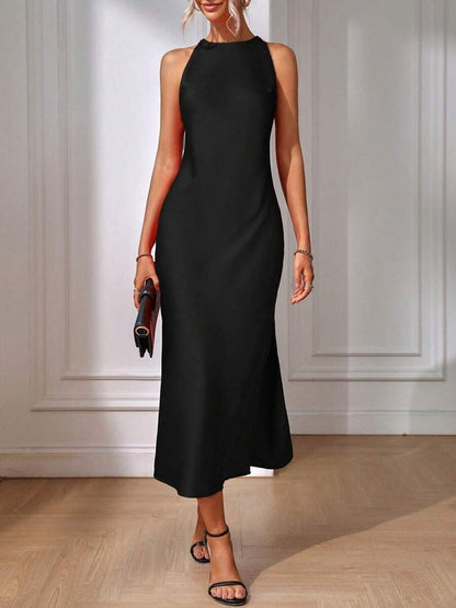 Satin Dress Clothing Spring Summer Sleeveless Split Satin Imitation Silk Maxi Dress
