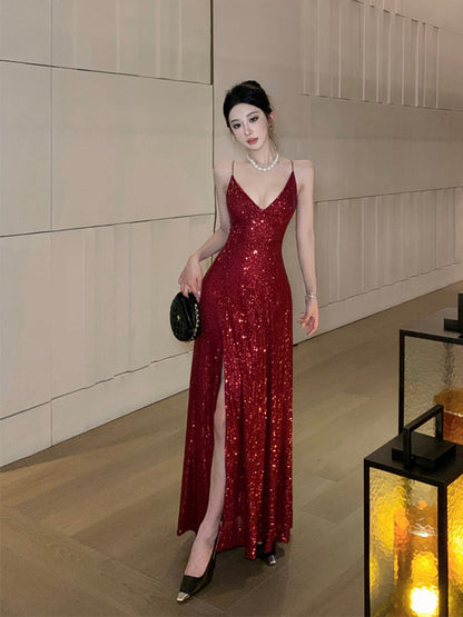 Sequin Red Maxi Dress Birthday & Evening Gown